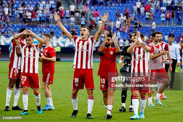 Valentin Vada of Almeria UD, Nicola Maras of Almeria UD, Chema of Almeria UD, Ante Coric of Almeria UD celebrates the victory during the La Liga...