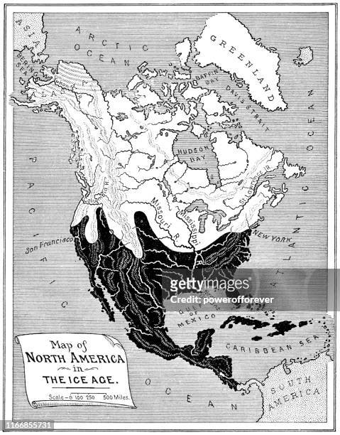 antike karte der wisconsin glacial episode eiszeit ausdehnung der vergletscherung in nordamerika - 19. jahrhundert - eiszeit stock-grafiken, -clipart, -cartoons und -symbole