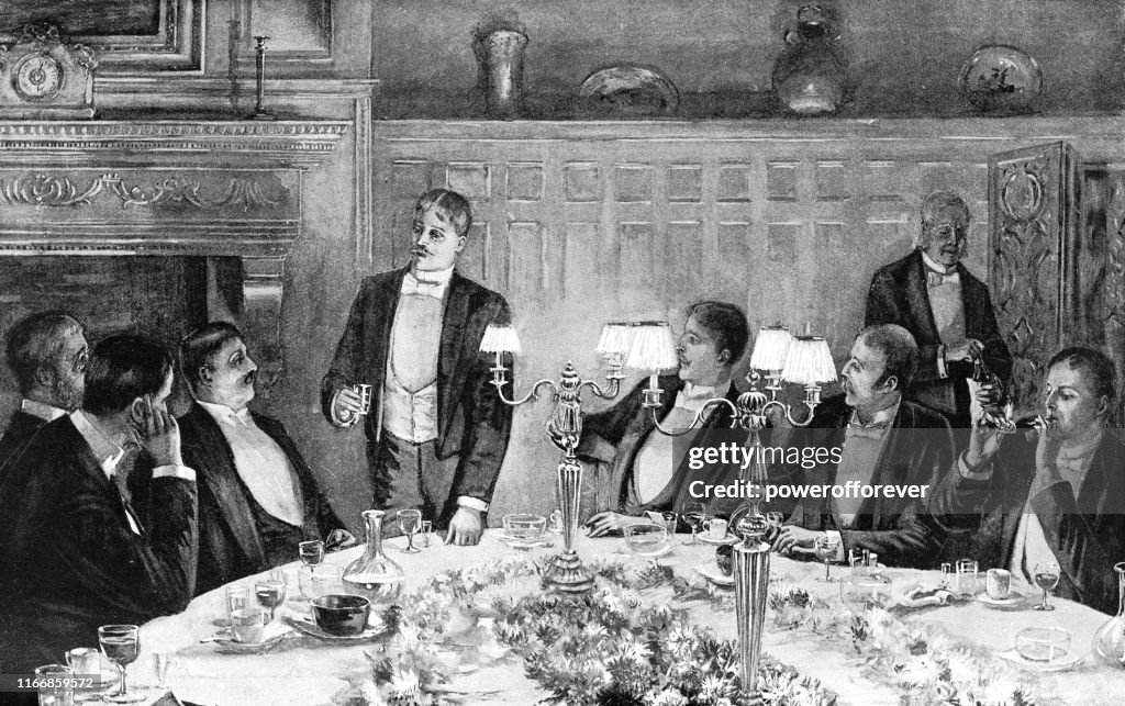 Group of Men at a Dinner Party in New York City, New York, United States - 19th Century
