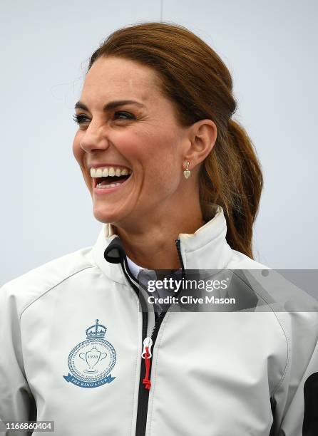 Catherine, Duchess of Cambridge competing on behalf of The Royal Foundation during the prizegiving at the inaugural King’s Cup regatta much to the...