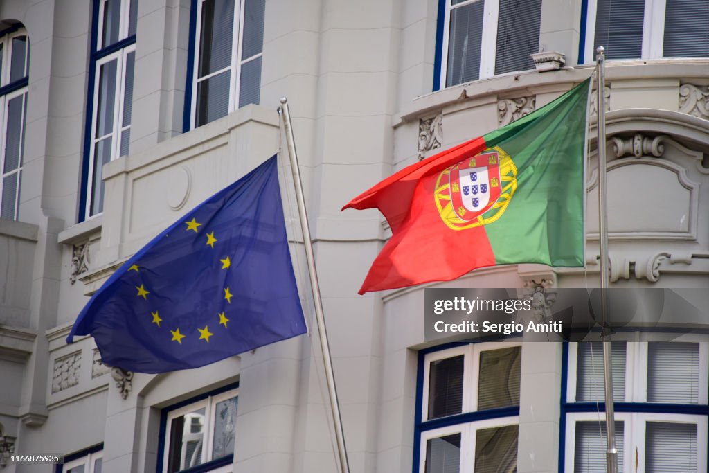 Flags of European Union and Portugal