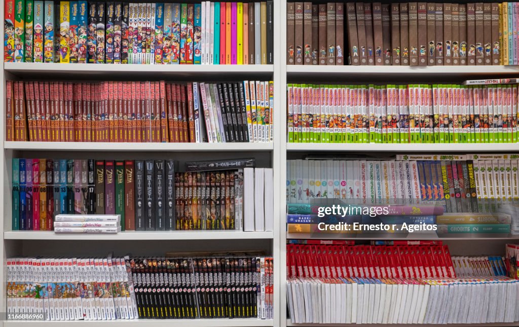 Store shelves filled with manga comic books