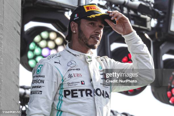 Lewis Hamilton of Mercedes AMG Petronas Motorsport during the Formula One Grand Prix of Italy at Autodromo di Monza on September 8, 2019 in Monza,...