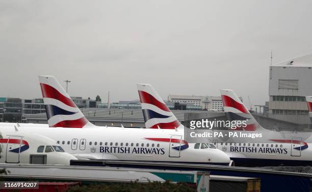 British Airways planes parked at the Engineering Base at Heathrow Airport on day one of the first-ever strike by British Airways pilots. The 48 hour...