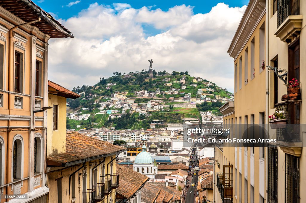 Historical colonial district of Quito and the monument of "Virgin of El Panecillo"