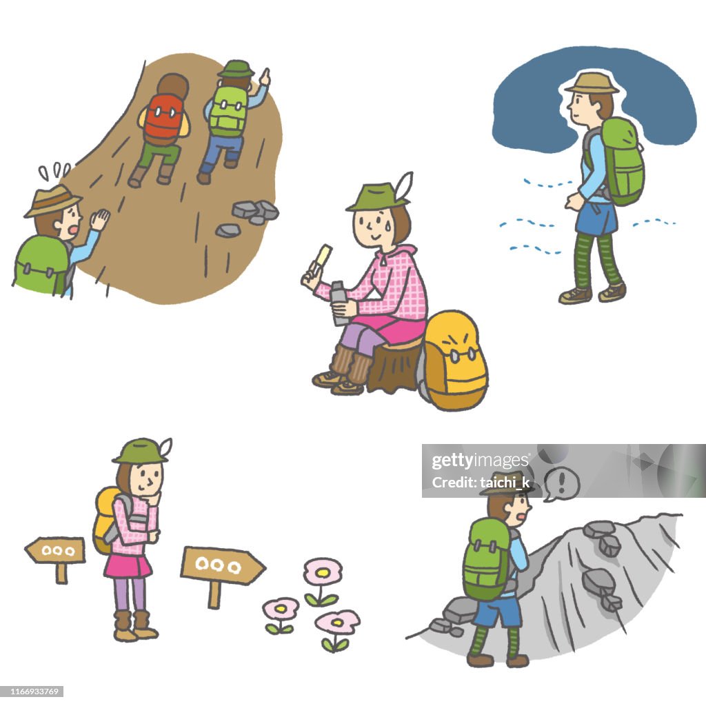 Various scenes in mountain climbing