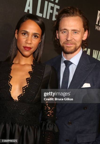 Zawe Ashton and Tom Hiddleston pose at the opening night of "Sea Wall/A Life" on Broadway at The Hudson Theatre on August 8, 2019 in New York City.