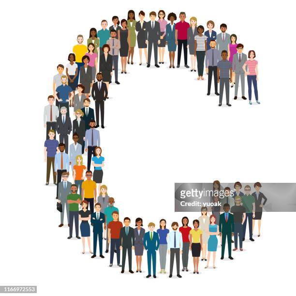 large group of people gathering in letter c - letter c stock illustrations