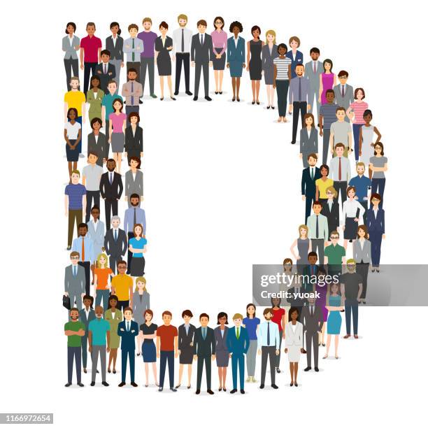 large group of people gathering in letter d - letter d stock illustrations