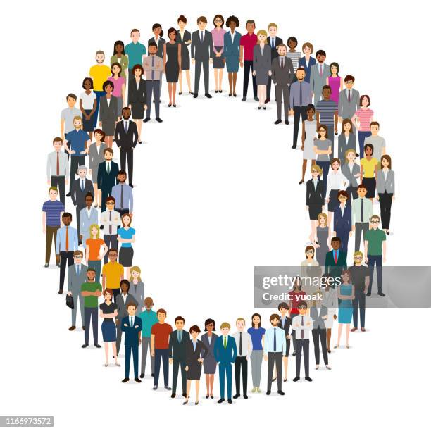 large group of people gathering in letter o - letter o stock illustrations