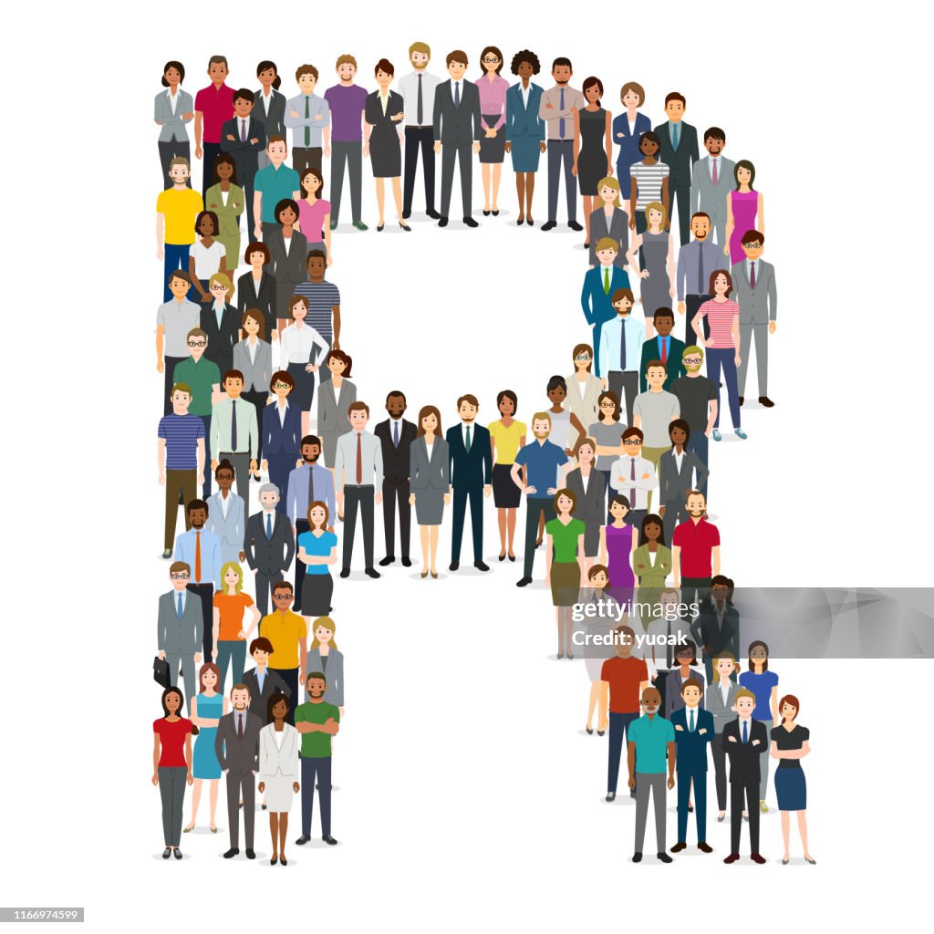 People R Vector Large Group Of People Gathering In Letter R High-Res Vector Graphic ...