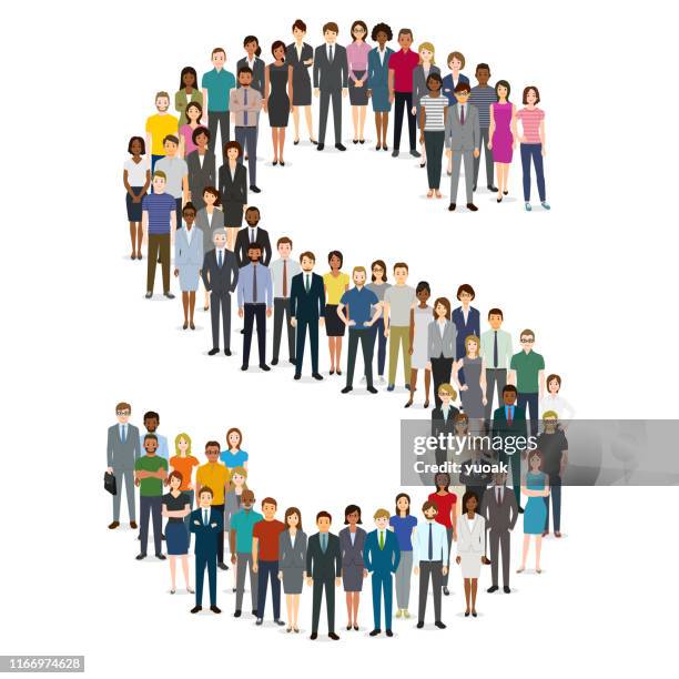 large group of people gathering in letter s - letter s stock illustrations