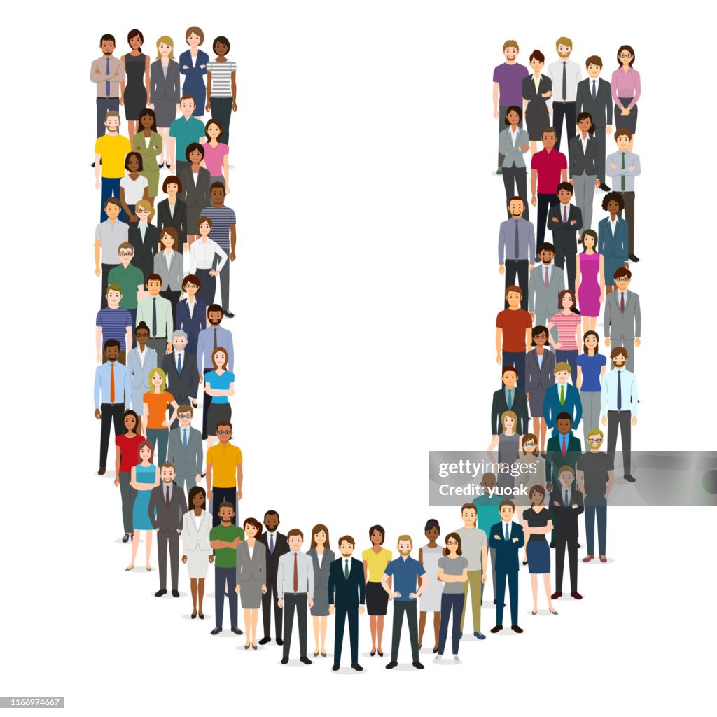 People Using U Large Group Of People Gathering In Letter U High-Res Vector Graphic ...