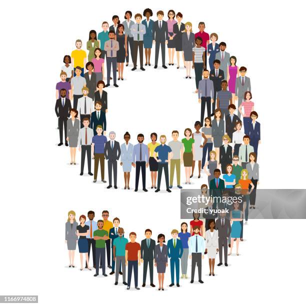 large group of people gathering in number nine 9 - ninth stock illustrations