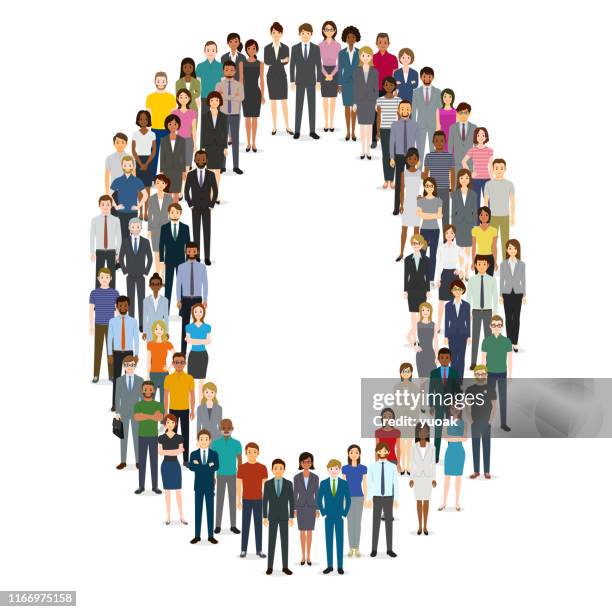 large group of people gathering in number zero 0 - zero stock illustrations