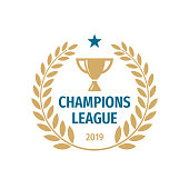 Champions league badge design. Gold cup icon vector illustration.