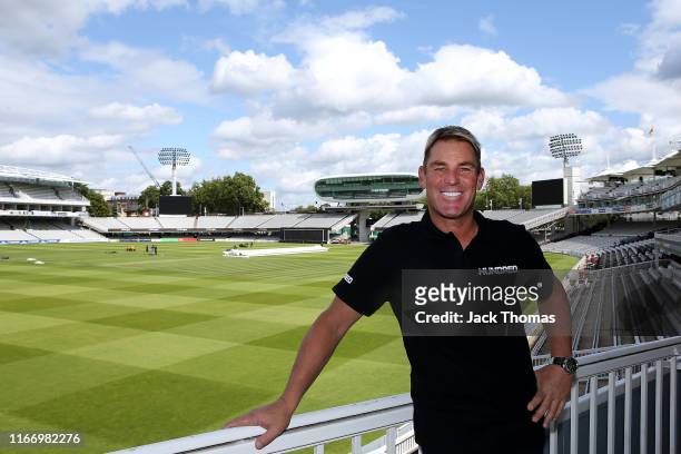 Former Australian spin bowler, Shane Warne is named as head coach of Lord's The Hundred team at Lord's Cricket Ground on August 07, 2019 in London,...