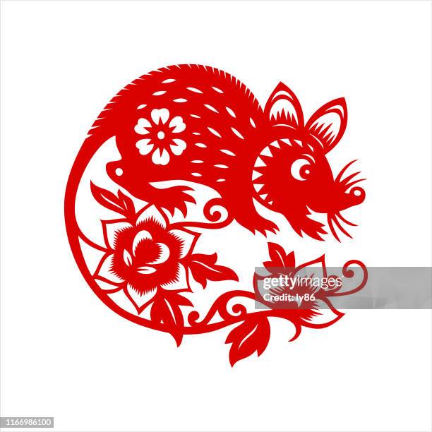 rat papercut, year of the rat, 2020, happy new year, chinese new year - year of the rat stock illustrations
