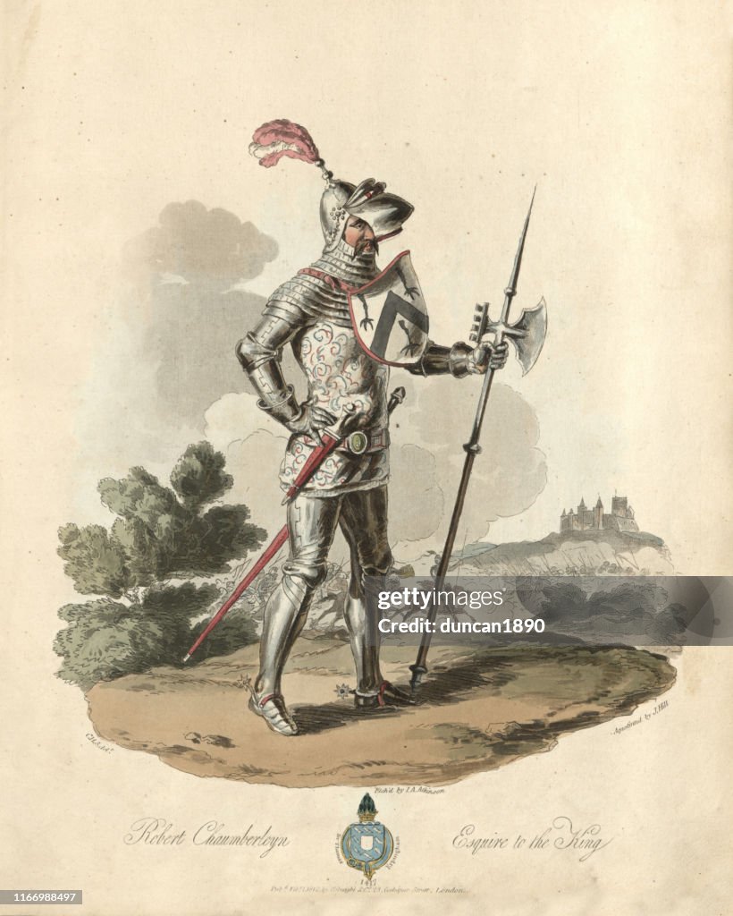 Knight Rendered England Medieval English Knight In Full Armour Holding Halberd 15th Century ...