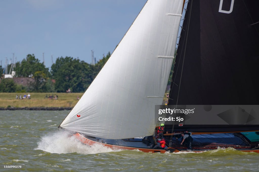 Skûtsje of Drachten Classic Frisian sailing Tjalk ship during the 2019 annual SKS Skûcheksilen