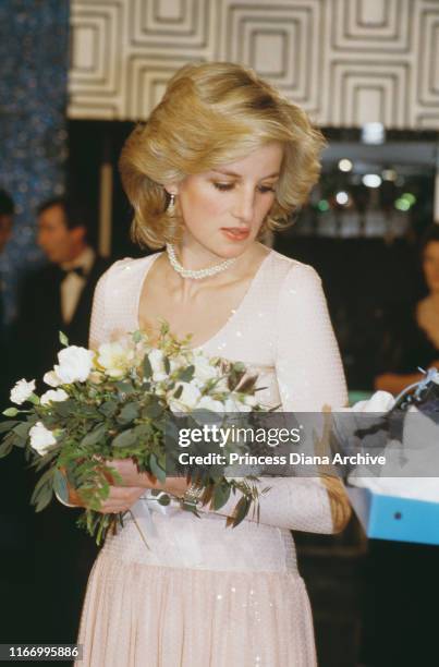 Diana, Princess of Wales at the royal premiere of the musical 'Starlight Express' in London, December 1984.