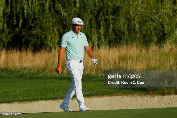 Bryson DeChambeau of the United States walks on the tenth hole during the second round of The Northern Trust at Liberty National Golf Club on August...