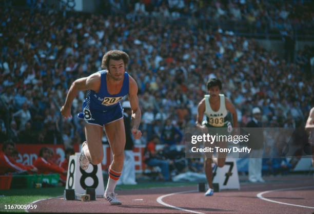 Cuban athlete Alberto Juantorena competing at the 1977 IAAF World Cup at the Rheinstadion in Düsseldorf, West Germany, 2nd - 4th September 1977....