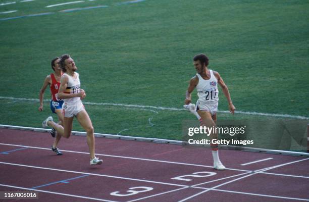 Cuban runner Alberto Juantorena wins the Men's 800 Metres final at the Olympic games in Montreal, Canada, 1976. Second is Ivo van Damme of Belgium...