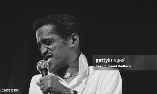 American singer, musician, dancer, actor, vaudevillian, comedian and activist Sammy Davis Jr performs on stage at the Palladium in London, UK,...