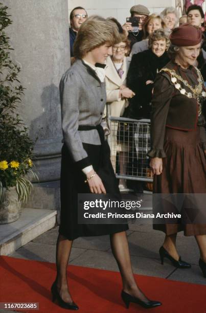 Diana, Princess of Wales attends an antique fair in Park Lane, London, December 1983.