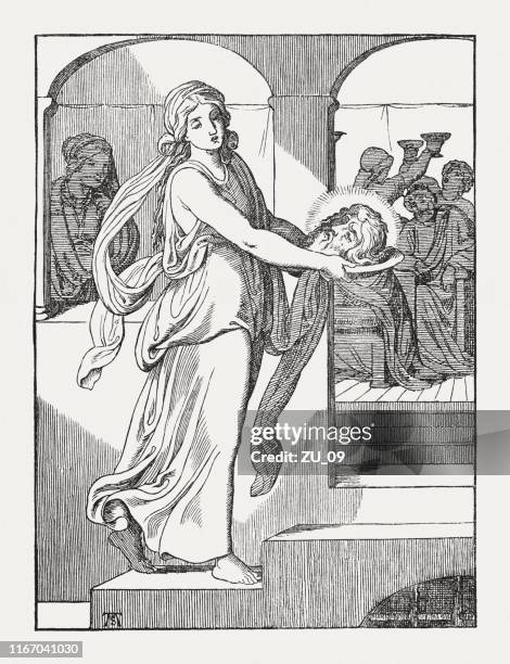 the death of john the baptist, wood engraving, published 1850 - salome stock illustrations