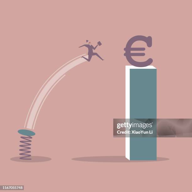 businessman gets wealth using spring springboard. - flexible spending stock illustrations
