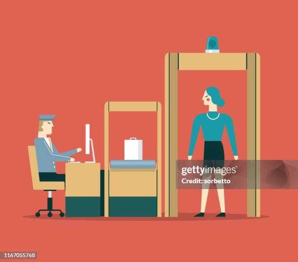 airport security - businesswoman - security scanner stock illustrations
