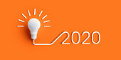 2020 creativity inspiration concepts with lightbulb on color background.Business solution