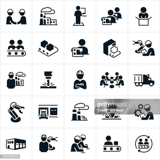 ilustrações de stock, clip art, desenhos animados e ícones de factory and mass production icons - industry