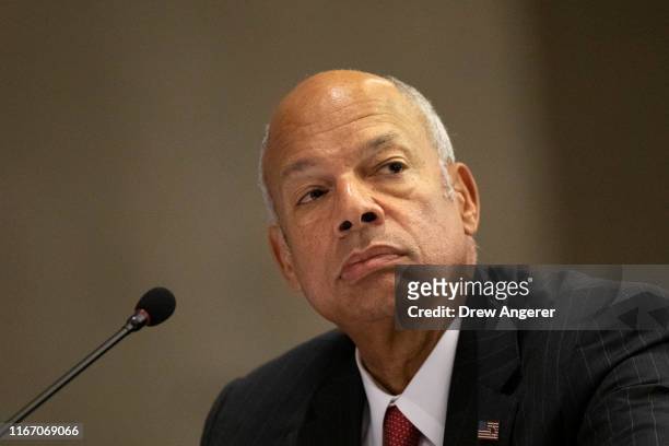 Former Secretary of the U.S. Department of Homeland Security Jeh Johnson testifies during a special Senate Committee on Homeland Security and...