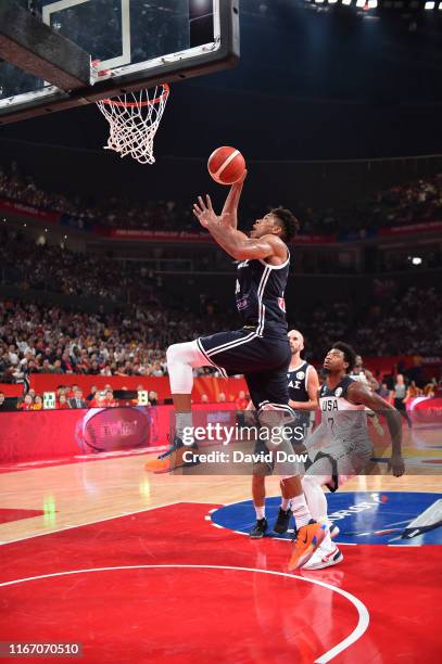 Giannis Antetokounmpo of Greece shoots the ball against USA during the second round of the 2019 FIBA Basketball World Cup at the Shenzhen Bay Sports...