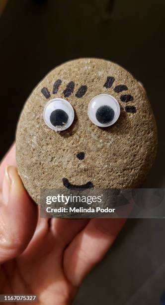 small rock decorated with a face - wackelaugen stock-fotos und bilder