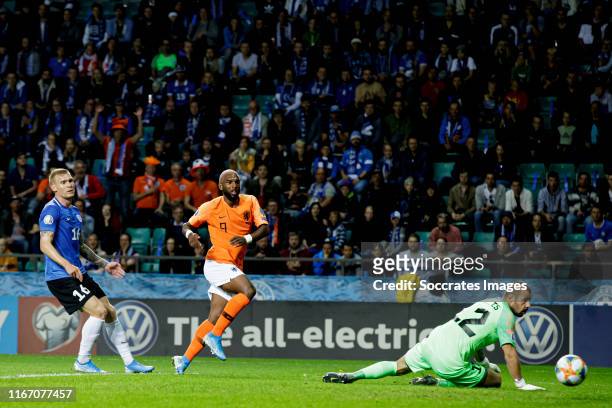 Ryan Babel of Holland scores the first goal to make it 0-1 during the EURO Qualifier match between Estonia v Holland at the Lillekula Stadium on...