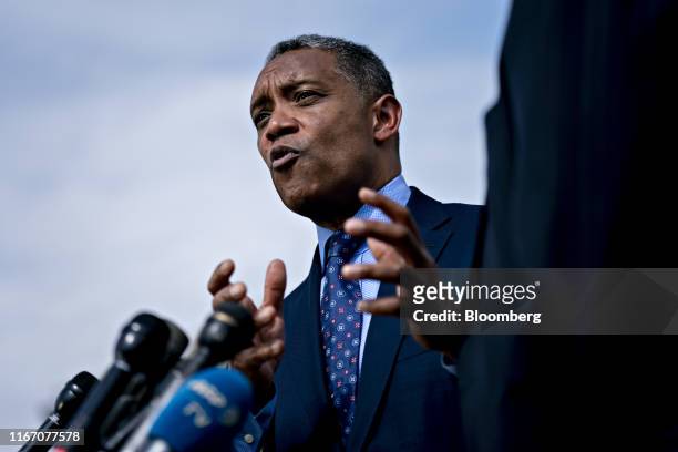 Karl Racine, District of Columbia attorney general, speaks during a news conference outside the Supreme Court in Washington, D.C., U.S., on Monday,...