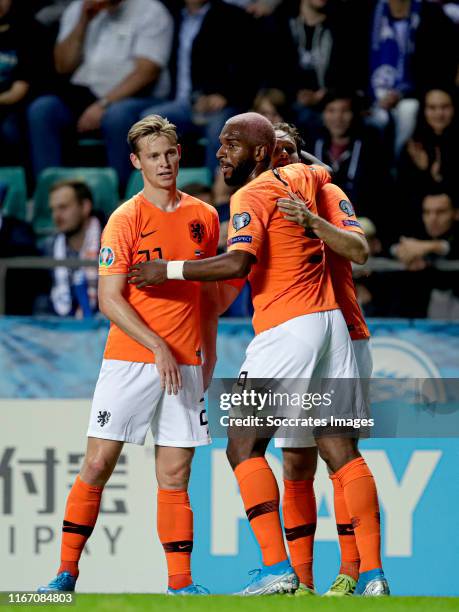 Ryan Babel of Holland celebrates 0-1 with Frenkie de Jong of Holland, Daley Blind of Holland during the EURO Qualifier match between Estonia v...