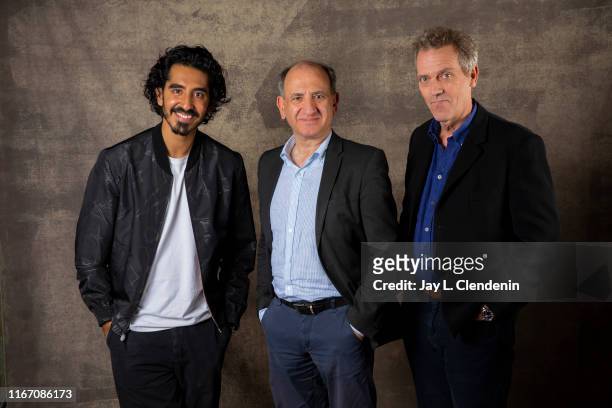 Actors Dev Patel, Hugh Laurie and director Armando Iannucci from 'The Personal History of David Copperfield' are photographed for Los Angeles Times...