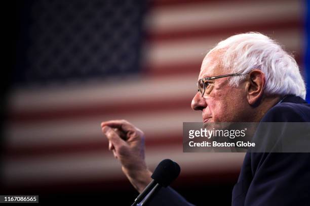 Senator Bernie Sanders speaks during the New Hampshire Democratic Party State Convention at the SNHU Arena in Manchester, NH on Sep. 7, 2019.