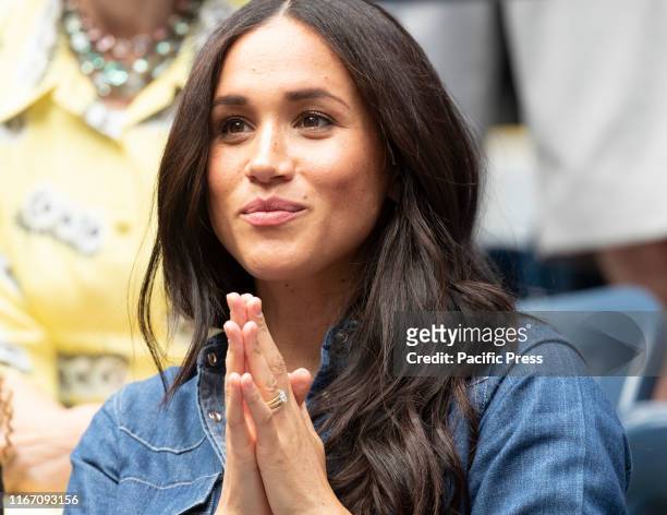 Duchess of Sussex Meghan Markle attends women's final match at US Open Championships between Serena Williams and Bianca Andreescu at Billie Jean King...