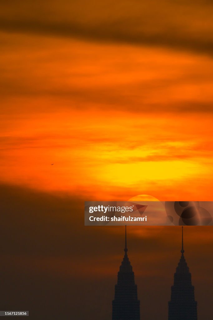 Cloudy sunset view over down town Kuala Lumpur, Malaysia.