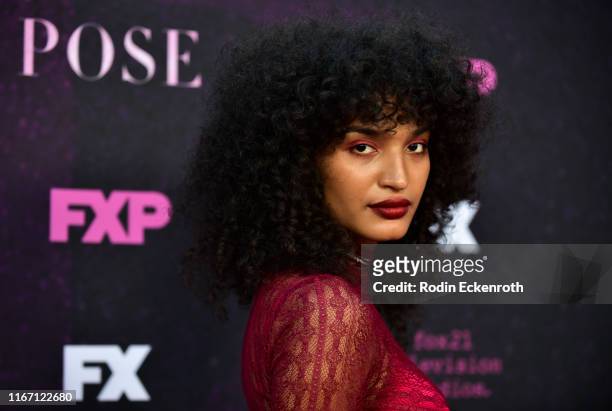 Indya Moore attends the red carpet event for FX's "Pose" at Pacific Design Center on August 09, 2019 in West Hollywood, California.