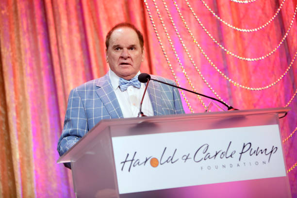 Honoree Pete Rose speaks onstage during the 19th Annual Harold and Carole Pump Foundation Gala at The Beverly Hilton Hotel on August 09, 2019 in...