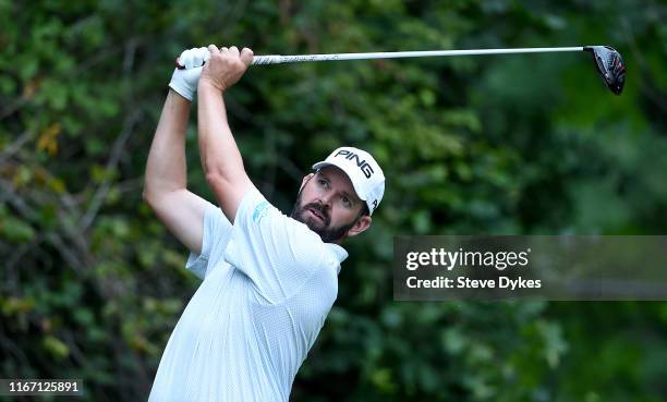Edward Loar hits his tee shot on the seventh hole during the second round of the WinCo Foods Portland Open presented by KraftHeinz at Pumpkin Ridge...