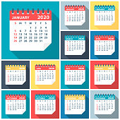 2020 Calendar Leaves Flat Set - Vector Illustration
