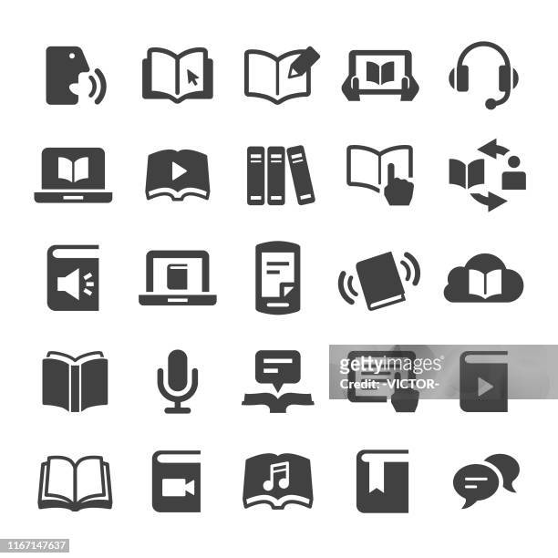 ilustraciones, imágenes clip art, dibujos animados e iconos de stock de iconos de libros y libros electrónicos - smart series - lector de libros electrónicos